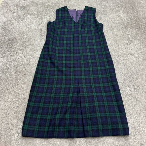 Mr. Stanley Vintage 60's Wool Shift Dress Womens M/L Blue Green Plaid Sleeveless - Picture 1 of 16